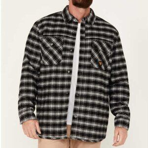HAWX Men's Sherpa Lined Plaid Print Snap Flannel Work Jacket Size M in Black